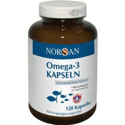 Braunes Glas mit Omega-3-Kapseln aus Fischöl, 120 Stück.