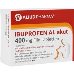 Ibuprofen-Packung von Aliud Pharma, 400 mg Filmtabletten für Schmerzen und Fieber.